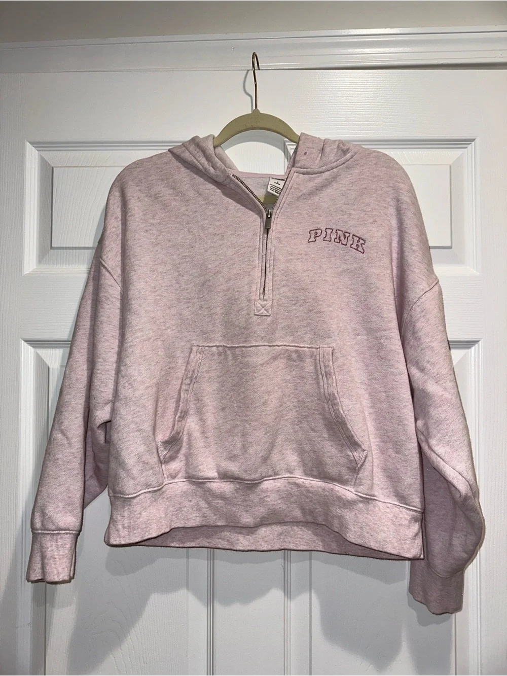PINK Victoria's Secret Half-Zip Hoodie Sweater in Light Pink Sparkle